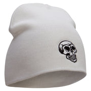 Scary Skull Embroidered 8 inch Acrylic Short Blank Beanie - White OSFM