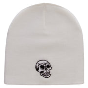 Scary Skull Embroidered 8 inch Acrylic Short Blank Beanie - White OSFM