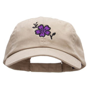 Mallow Flower Embroidered Low Profile Dyed Cotton Twill Cap - Khaki OSFM