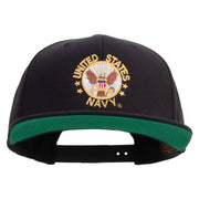 Licensed US Navy Circle Emblem Embroidered Wool Blend Prostyle Snapback Cap - Black OSFM