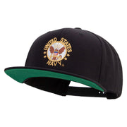 Licensed US Navy Circle Emblem Embroidered Wool Blend Prostyle Snapback Cap - Black OSFM