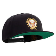 Licensed US Navy Circle Emblem Embroidered Wool Blend Prostyle Snapback Cap - Black OSFM