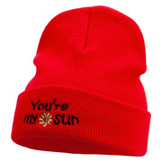 My Sun Embroidered 12 Inch Long Knitted Beanie - Red OSFM