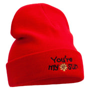 My Sun Embroidered 12 Inch Long Knitted Beanie - Red OSFM