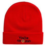 My Sun Embroidered 12 Inch Long Knitted Beanie - Red OSFM