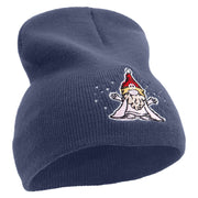 Cartoon Style Chirstmas Elf Embroidered 8 inch Acrylic Short beanie - Navy OSFM