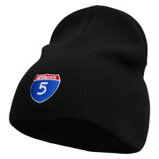 Interstate 5 Route Number Embroidered 8 inch Acrylic Short beanie - Black OSFM