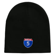 Interstate 5 Route Number Embroidered 8 inch Acrylic Short beanie - Black OSFM