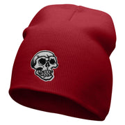 Scary Skull Embroidered 8 inch Acrylic Short Blank Beanie - Red OSFM