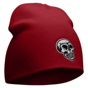 Scary Skull Embroidered 8 inch Acrylic Short Blank Beanie - Red OSFM