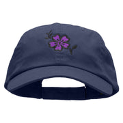 Mallow Flower Embroidered Low Profile Dyed Cotton Twill Cap - Navy OSFM