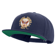 Licensed US Navy Circle Emblem Embroidered Wool Blend Prostyle Snapback Cap - Navy OSFM