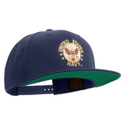 Licensed US Navy Circle Emblem Embroidered Wool Blend Prostyle Snapback Cap - Navy OSFM