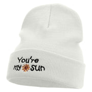 My Sun Embroidered 12 Inch Long Knitted Beanie - White OSFM