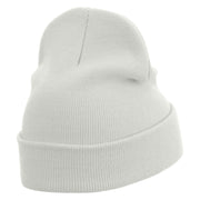 My Sun Embroidered 12 Inch Long Knitted Beanie - White OSFM