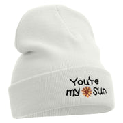 My Sun Embroidered 12 Inch Long Knitted Beanie - White OSFM