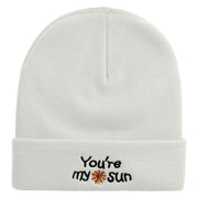 My Sun Embroidered 12 Inch Long Knitted Beanie - White OSFM