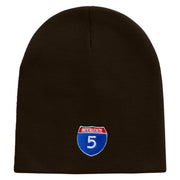 Interstate 5 Route Number Embroidered 8 inch Acrylic Short beanie - Brown OSFM