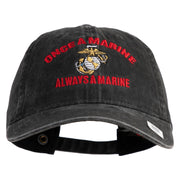 Once  A Marine Always a Marine Embroidered Washed Solid Pigment Dyed Cotton Twill Brass Buckle Cap - Black OSFM