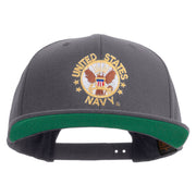 Licensed US Navy Circle Emblem Embroidered Wool Blend Prostyle Snapback Cap - Dk-Grey OSFM