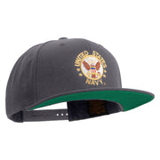 Licensed US Navy Circle Emblem Embroidered Wool Blend Prostyle Snapback Cap - Dk-Grey OSFM