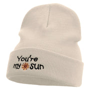 My Sun Embroidered 12 Inch Long Knitted Beanie - Birch OSFM