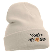 My Sun Embroidered 12 Inch Long Knitted Beanie - Birch OSFM