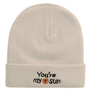 My Sun Embroidered 12 Inch Long Knitted Beanie - Birch OSFM