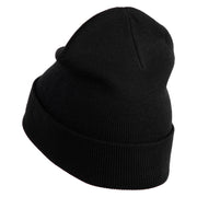 Round Smile Face Embroidered Patched 12 Inch Long Knitted Beanie - Black OSFM