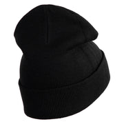 Round Smile Face Embroidered Patched 12 Inch Long Knitted Beanie - Black OSFM