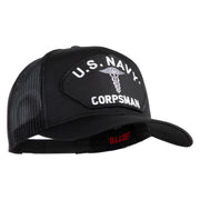 U.S. Navy Corpsman Patched Solid Cotton Twill Mesh Prostyle Cap - Black OSFM