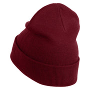 Round Smile Face Embroidered Patched 12 Inch Long Knitted Beanie - Maroon OSFM