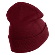 Round Smile Face Embroidered Patched 12 Inch Long Knitted Beanie - Maroon OSFM