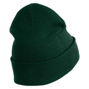 Small Decorative Blue Butterfly Iron on Patched 12 Inch Long Knitted Beanie - Dark Green OSFM