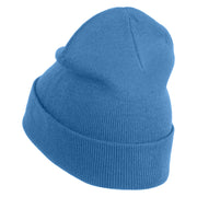Round Smile Face Embroidered Patched 12 Inch Long Knitted Beanie - Sky Blue OSFM