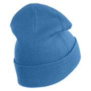Round Smile Face Embroidered Patched 12 Inch Long Knitted Beanie - Sky Blue OSFM