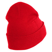 Small Decorative Blue Butterfly Iron on Patched 12 Inch Long Knitted Beanie - Red OSFM