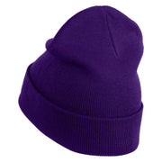 Round Smile Face Embroidered Patched 12 Inch Long Knitted Beanie - Purple OSFM