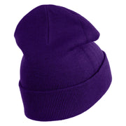 Round Smile Face Embroidered Patched 12 Inch Long Knitted Beanie - Purple OSFM