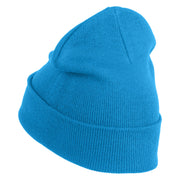 Small Decorative Blue Butterfly Iron on Patched 12 Inch Long Knitted Beanie - Aqua OSFM