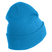 Small Decorative Blue Butterfly Iron on Patched 12 Inch Long Knitted Beanie - Aqua OSFM