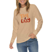 Take It Easy Graphic Long Sleeve Crewneck Tee - Mushroom XS