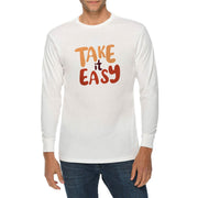 Take It Easy Graphic Long Sleeve Crewneck Tee - White XS