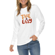 Take It Easy Graphic Long Sleeve Crewneck Tee - White XS