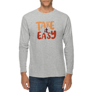 Take It Easy Graphic Long Sleeve Crewneck Tee - Heather-Grey XS