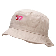 Couple Heart Embroidered Bucket Hat - Khaki OSFM