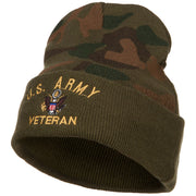 US Army Veteran Military Embroidered Camo Knit Long Beanie