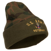 US Army Veteran Military Embroidered Camo Knit Long Beanie