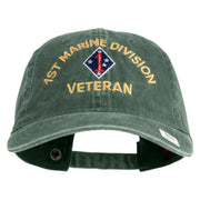 1st Marine Division Veteran Embroidered Washed Solid Pigment Dyed Cotton Twill Brass Buckle Cap - Dk-Green OSFM