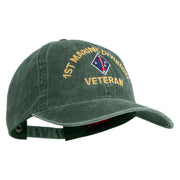 1st Marine Division Veteran Embroidered Washed Solid Pigment Dyed Cotton Twill Brass Buckle Cap - Dk-Green OSFM